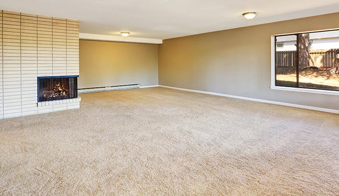 A living room with a carpeted floor