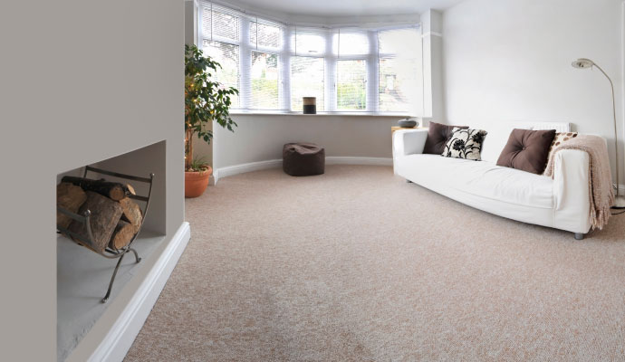 Modern living room with discolored carpet