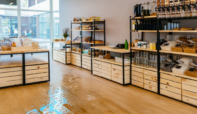 Water-damaged floor of a retail store