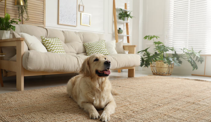 Pet on a rug in a room