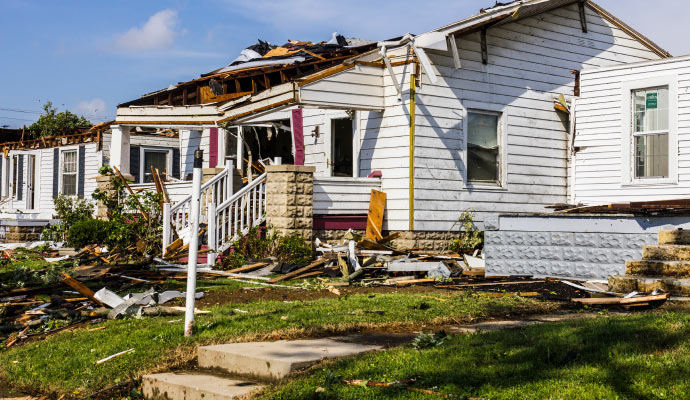 A house severely damaged by a tornado